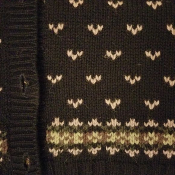 Fair Isle navy-black/beige/green wool cardigan M, (L), Point Zero Nicole Benisti - Picture 3 of 11
